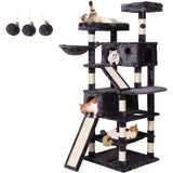 Cat Tree Cat Tower 70.1 in, Multi Level Cat Scratching Post with Condos, Ladders, Basket, Hammock & Plush Perches for Kittens,