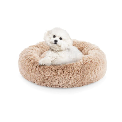 FluffyDream 24 Dog Bed - Round Donut Washable Dog and Cat Bed in Shag Fur Calming Dog Beds Brown